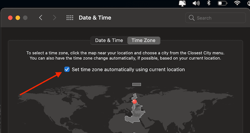 Establecer zona horaria automáticamente macOS