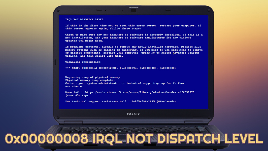 إصلاح 0x00000008 خطأ مستوى عدم إرسال IRQL