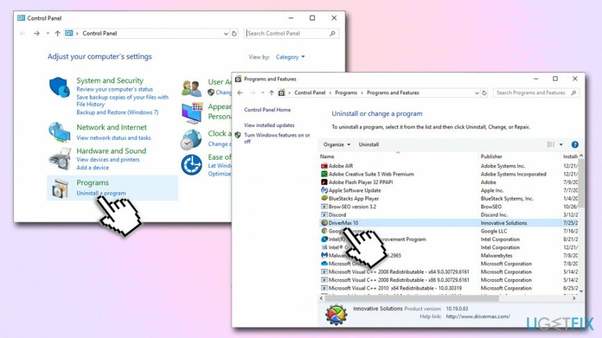 कंट्रोल पैनल के माध्यम से DriverMax को अनइंस्टॉल करें