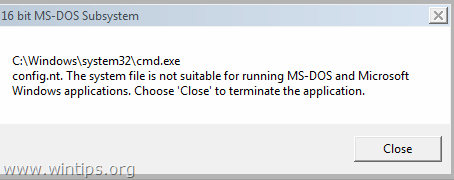 Sistēmas fails nav piemērots MS-DOS palaišanai
