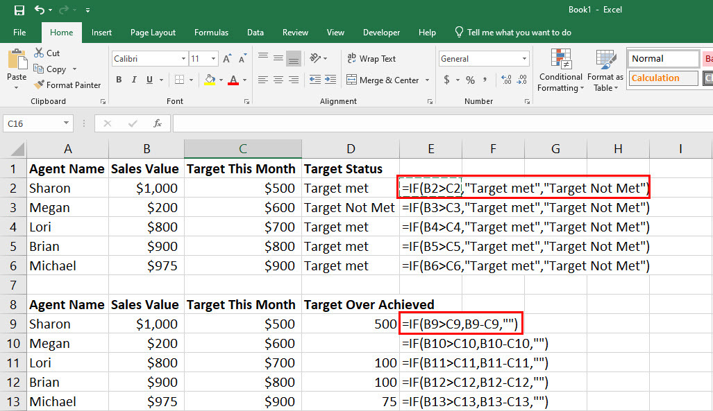 EĞER-THEN Sonra değerleri için formül ve metin içeren Excel formülü