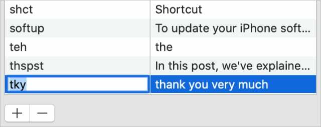 Redigera en textersättningsgenväg från Mac Systeminställningar