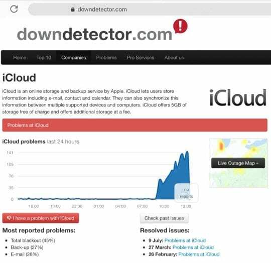 downdetector voor Apple iCloud-servers