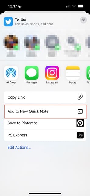 Nuovo screenshot dell'iPhone Quick Note