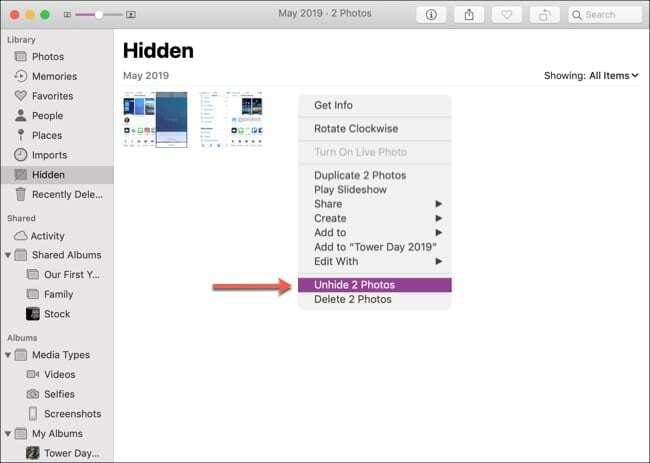Αναίρεση απόκρυψης φωτογραφιών Mac