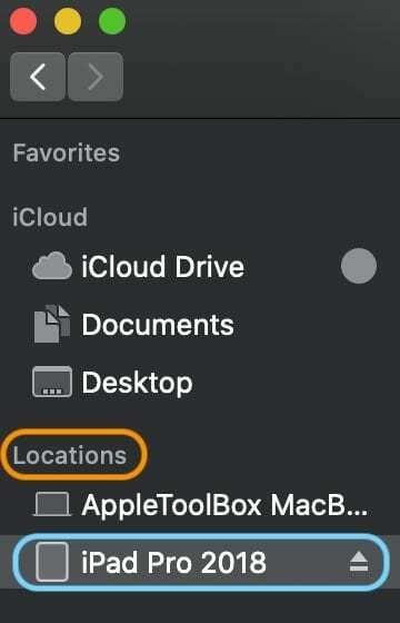 macOS Catalina asukohad iPhone'i iPadi ja iPodi jaoks Finderi rakenduses