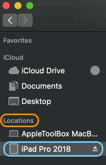 macOS Catalina Locations iPhone iPadille ja iPodille Finder-sovelluksessa