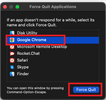 odaberite opciju Force Quit