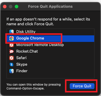 בחר באפשרות Force Quit