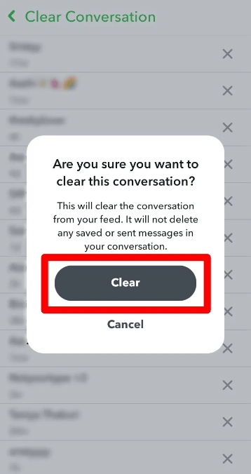 Tühjendage nupp Snapchat Conversation – Clear