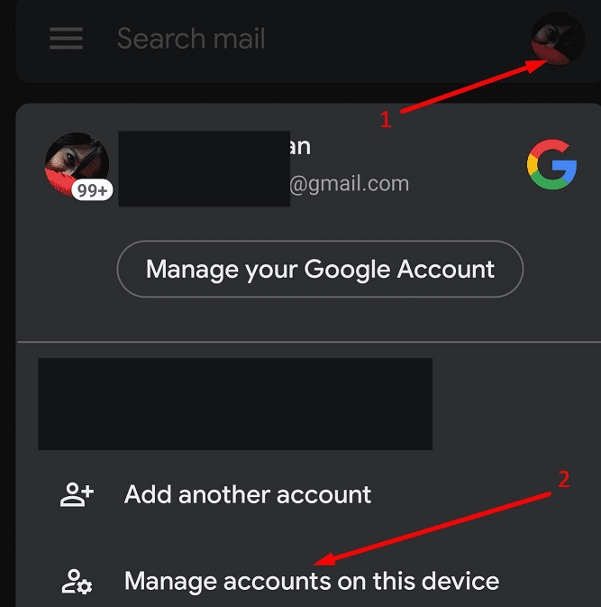 gmail gestionează conturile pe acest dispozitiv