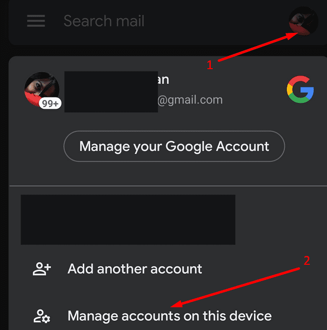 gmail gerenciar contas neste dispositivo