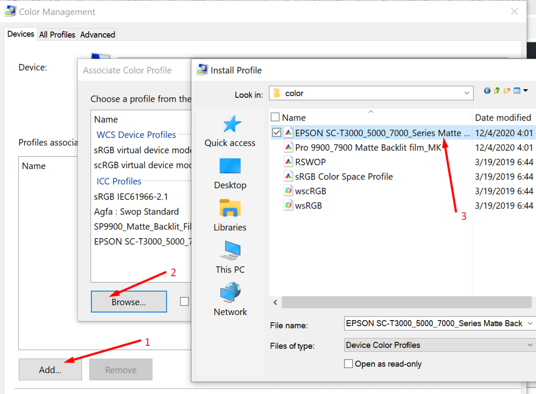 dodaj icc profil za upravljanje bojama Windows 10