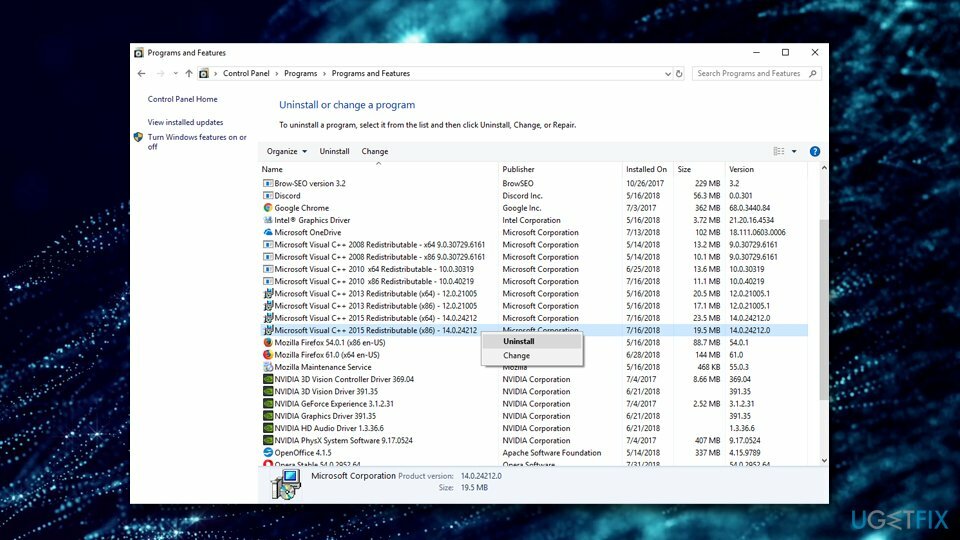 MSVCP140.dll tidak ada kesalahan - hapus instalan visual C++ Redistributables