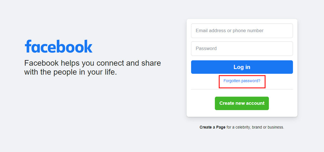 დააწკაპუნეთ დავიწყებული პაროლის ბმულზე Facebook-ზე შესვლის ან დარეგისტრირების გვერდზე