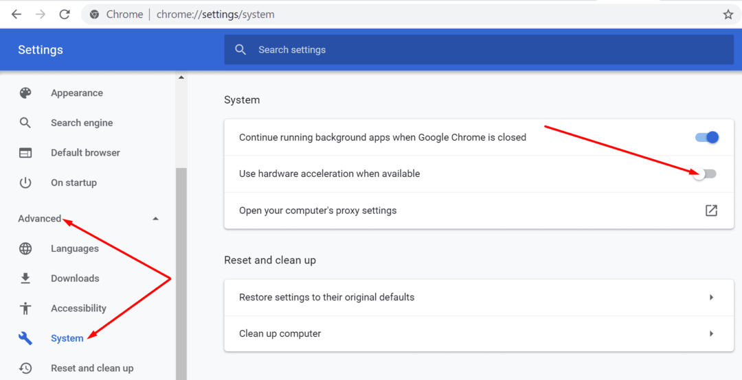 dezactivați accelerarea hardware google chrome