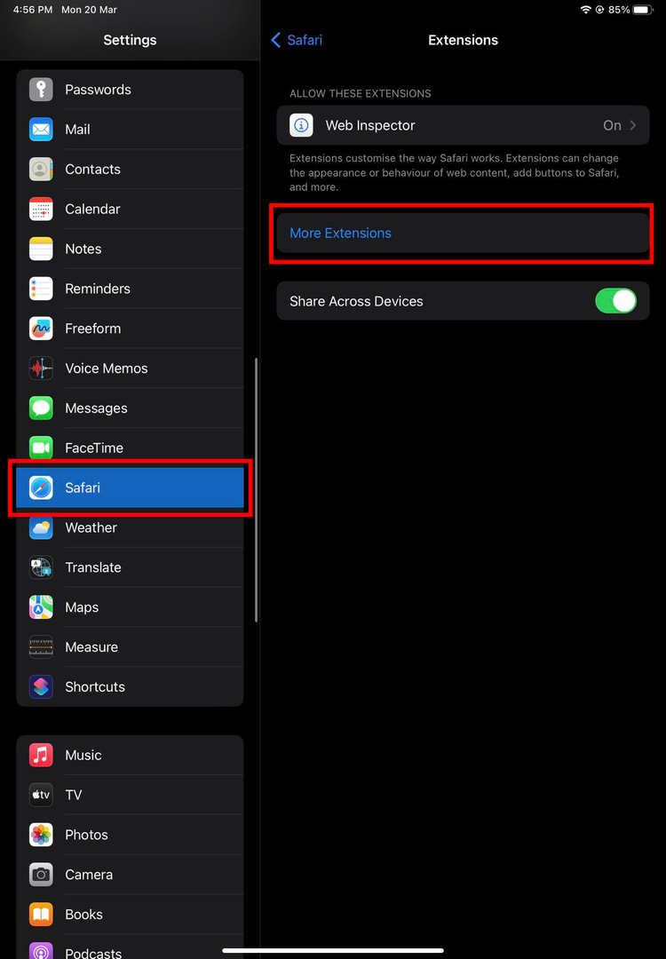 Μεταβείτε στις Περισσότερες επεκτάσεις στις Ρυθμίσεις Safari