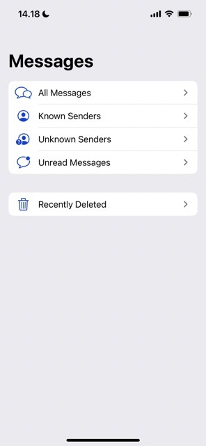 Capture d'écran montrant les différents paramètres de filtre de messages dans iOS