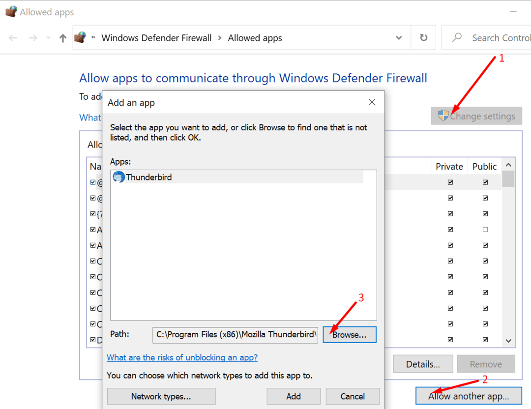 whitelist Thunderbird Windows Firewall