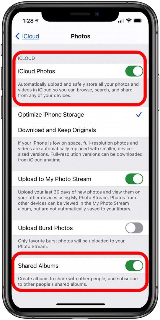 aktifkan foto icloud dan album bersama