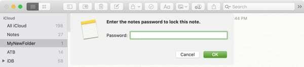 Заблокировать пароль примечания - Mac