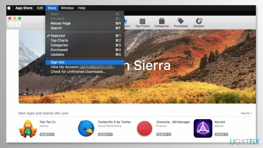 Kirjaudu ulos Mac App Storesta