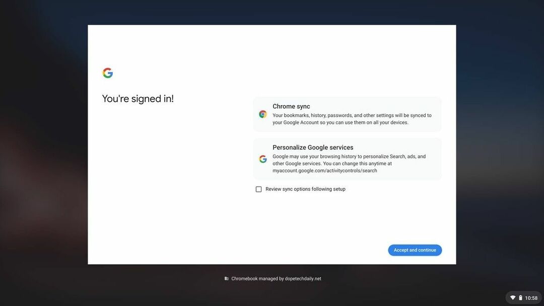 Un Chromebook exécutant Enterprise affichera l'organisation de gestion.