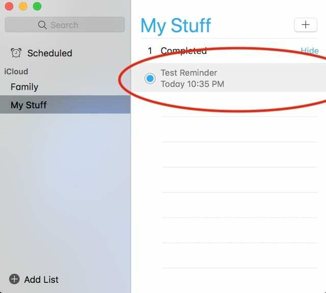 Fremhev påminnelse i påminnelser på Mac.