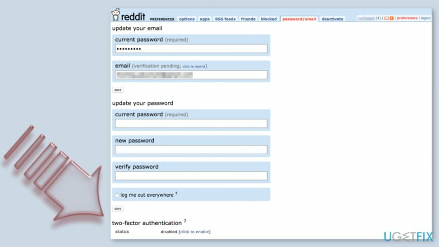 Reddit दो-कारक प्रमाणीकरण सेटिंग्स