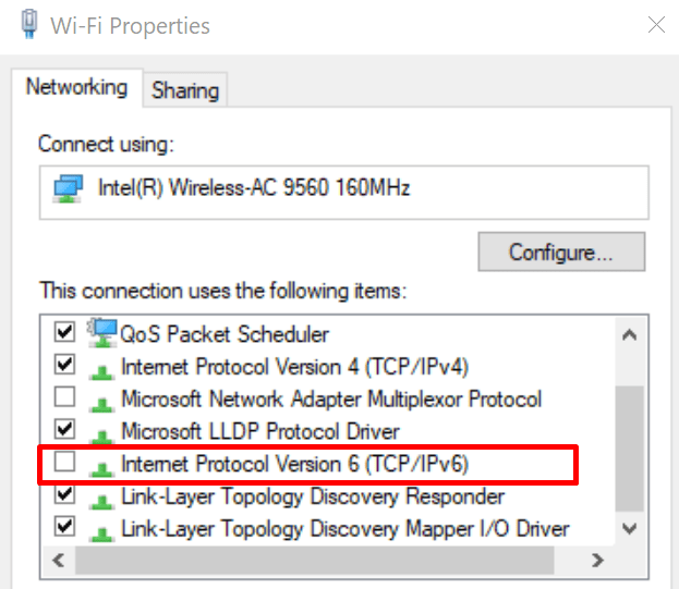 إعدادات windows 10 ipv6