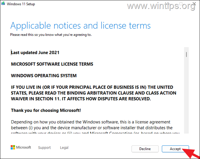 الترقية الموضعية لنظام التشغيل Windows 11