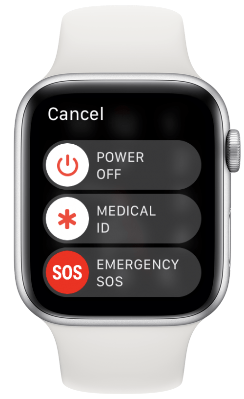 På din Apple Watch, tryck och håll ned sidoknappen tills menyn för energialternativ visas.