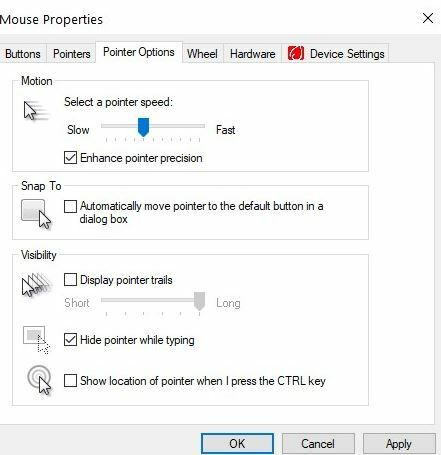 снимите отметку с опции Enhance Pointer Precision