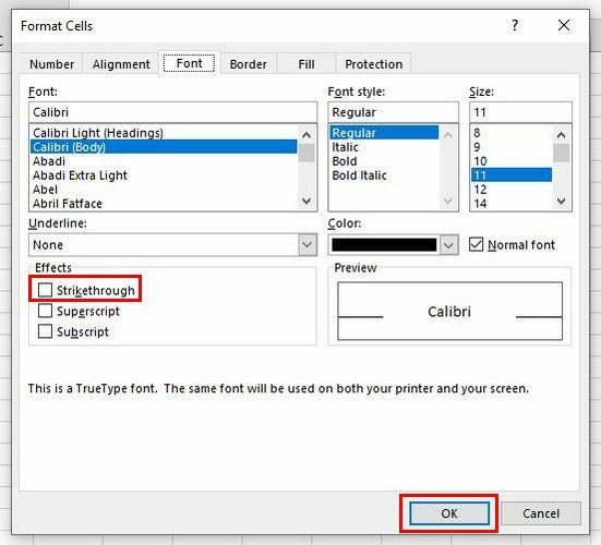 Excel Strikethrough