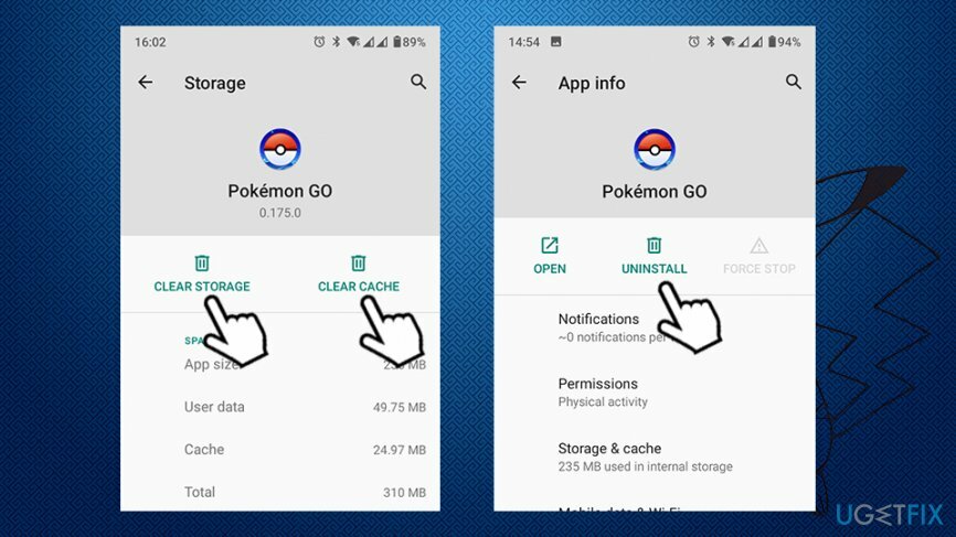 Tühjendage vahemälu, desinstallige Pokemon GO