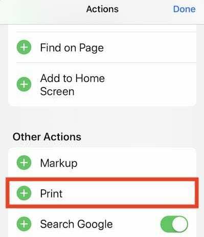 Safari Print -toiminto puuttuu iOS 13:sta