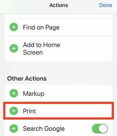 Safari printimisfunktsioon puudub iOS 13-s