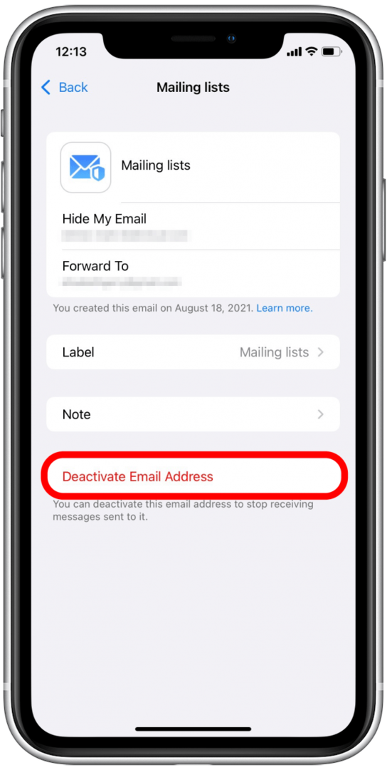 Deaktivizējiet e-pasta adresi