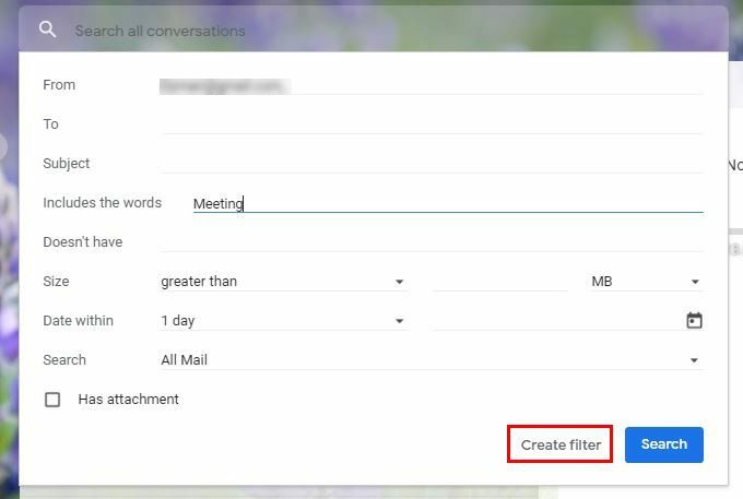 Crea filtro Gmail