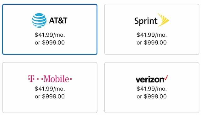 Wybór przewoźnika AT&T, Sprint, T-Mobile i Verizon.