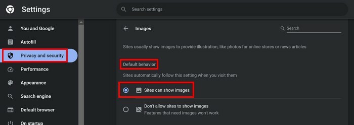 Les sites peuvent afficher l'option d'images Chrome