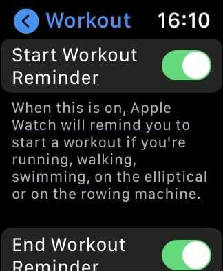 Inicie a opção Lembrete de treino nas configurações do Apple Watch.