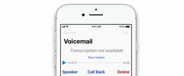 преписът не е наличен за гласова поща на iPhone