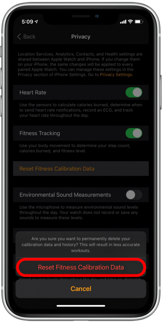 Bekræft Reset Fitness Calibration Data