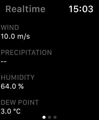 Detalles meteorológicos de ClimaCell en el Apple Watch.