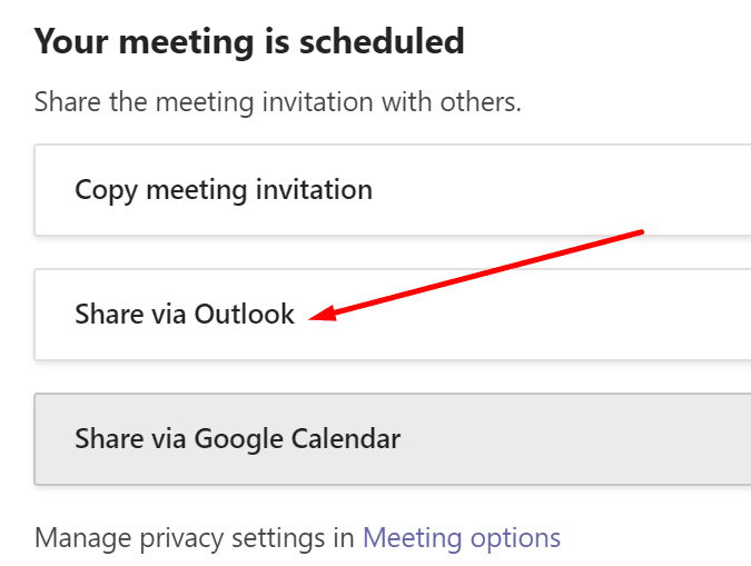გააზიარეთ გუნდების შეხვედრა Outlook-ის საშუალებით