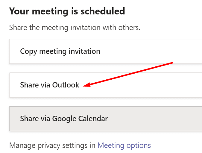 kopīgojiet komandu sapulci, izmantojot Outlook