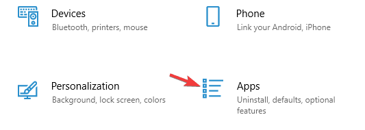 Klikk på Apper fra Windows-innstillinger