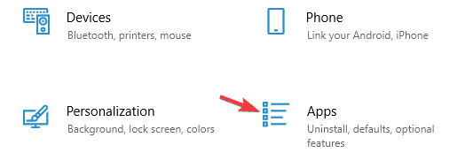 Spustelėkite Programos iš „Windows“ nustatymų