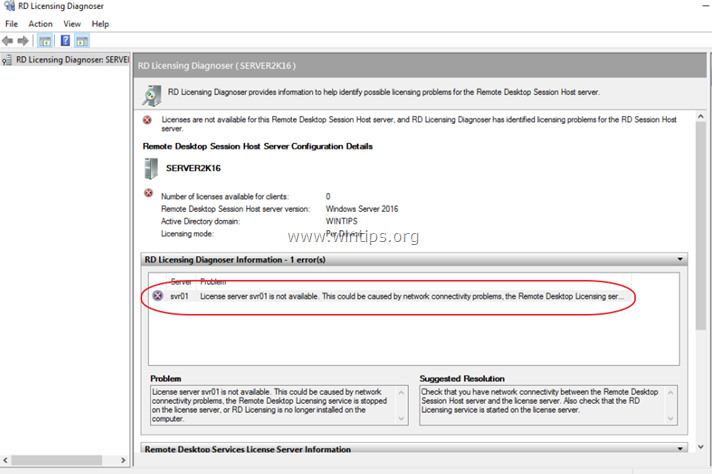 Il server delle licenze non è disponibile - Server 2016